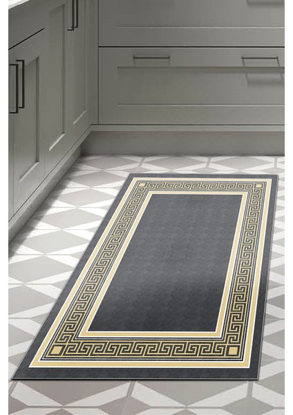 Dijital Mutfak Halısı Trend Keçe Kaymaz Taban Modern Hunter Siyah