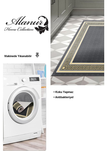 Dijital Mutfak Halısı Trend Keçe Kaymaz Taban Modern Hunter Siyah modelleri