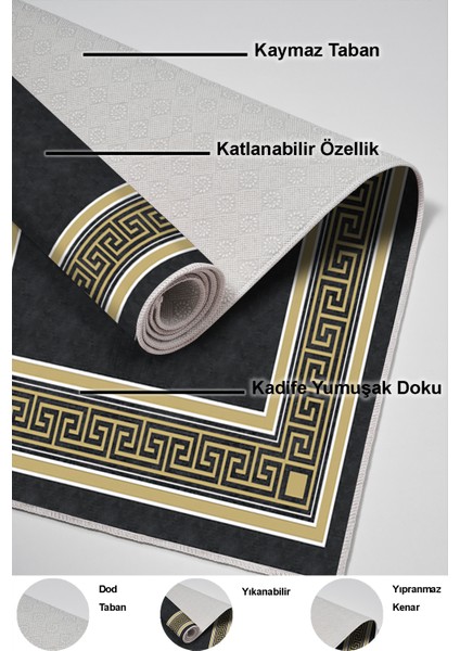 Dijital Mutfak Halısı Trend Keçe Kaymaz Taban Modern Hunter Siyah indirimleri
