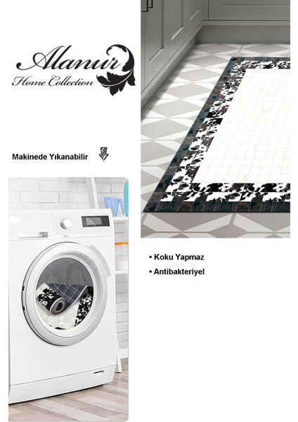 Dijital Mutfak Halısı Star Pamuk Kaymaz Taban Modern Mallow Siyah modelleri