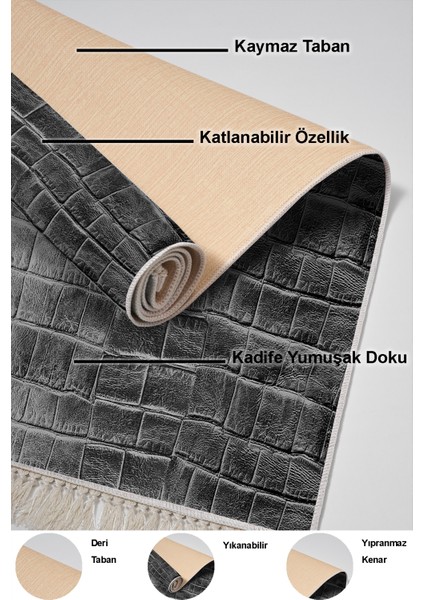 Dijital Mutfak Halısı Yıldız Deri Kaymaz Taban Saçaklı Modern Blaithin Gri