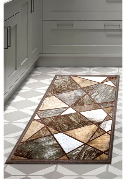 Dijital Mutfak Halısı Yıldız Deri Kaymaz Taban Modern Janice Gri Kahve