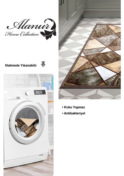 Dijital Mutfak Halısı Yıldız Deri Kaymaz Taban Modern Janice Gri Kahve modelleri