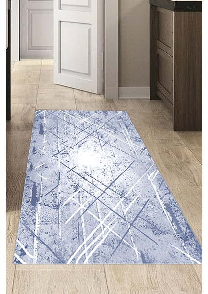 Dijital Mutfak Halısı Yıldız Deri Kaymaz Taban Modern Allissa Mavi