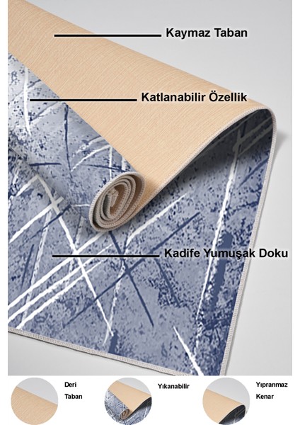 Dijital Mutfak Halısı Yıldız Deri Kaymaz Taban Modern Allissa Mavi indirimleri