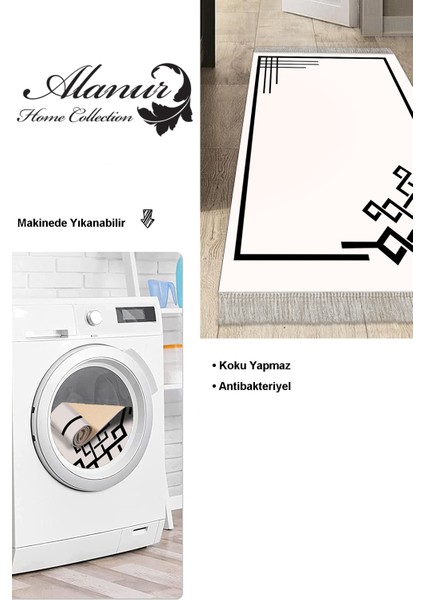 Dijital Mutfak Halısı Yıldız Deri Kaymaz Taban Saçaklı Modern Agnese Krem