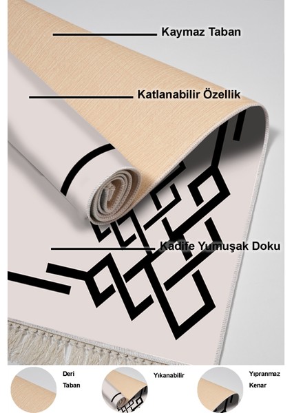 Dijital Mutfak Halısı Yıldız Deri Kaymaz Taban Saçaklı Modern Agnese Krem