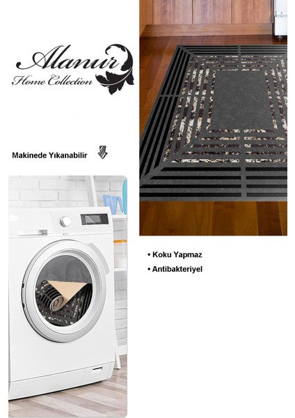 Dijital Mutfak Halısı Yıldız Deri Kaymaz Taban Modern Mollie Antrasit