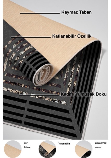Dijital Mutfak Halısı Yıldız Deri Kaymaz Taban Modern Mollie Antrasit