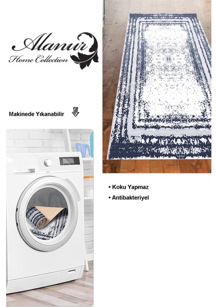 Dijital Mutfak Halısı Yıldız Deri Kaymaz Taban Modern Mollie Lacivert