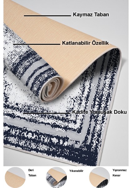 Dijital Mutfak Halısı Yıldız Deri Kaymaz Taban Modern Mollie Lacivert