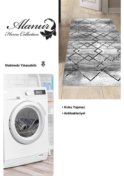 Dijital Mutfak Halısı Star Pamuk Kaymaz Taban Modern Zanna Siyah modelleri