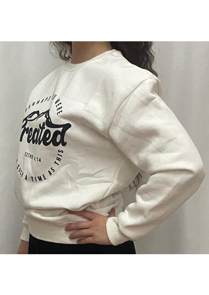 Kadın Kompak 3ip Sweat Sıfıryaka Ribana Kol Created Baskı Ekru