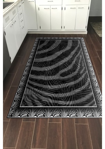 Dijital Mutfak Halısı Trend Keçe Kaymaz Taban Modern Patti Gri