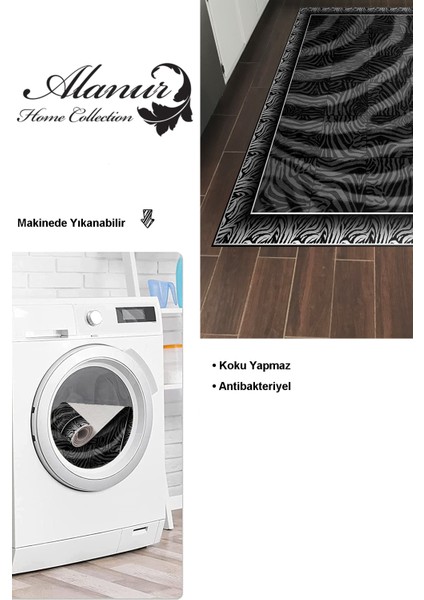 Dijital Mutfak Halısı Trend Keçe Kaymaz Taban Modern Patti Gri