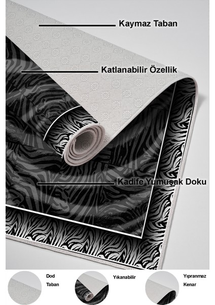 Dijital Mutfak Halısı Trend Keçe Kaymaz Taban Modern Patti Gri