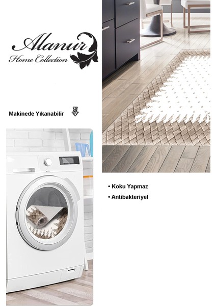 Dijital Mutfak Halısı Trend Keçe Kaymaz Taban Modern Arcelia Krem