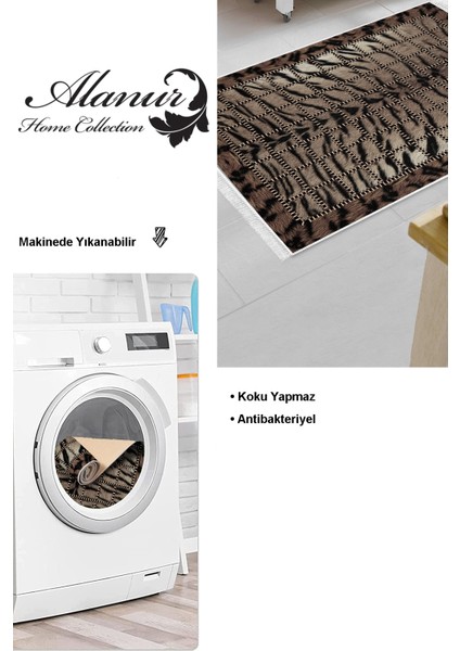 Dijital Mutfak Halısı Yıldız Deri Kaymaz Taban Saçaklı Modern Joelle Kahve modelleri