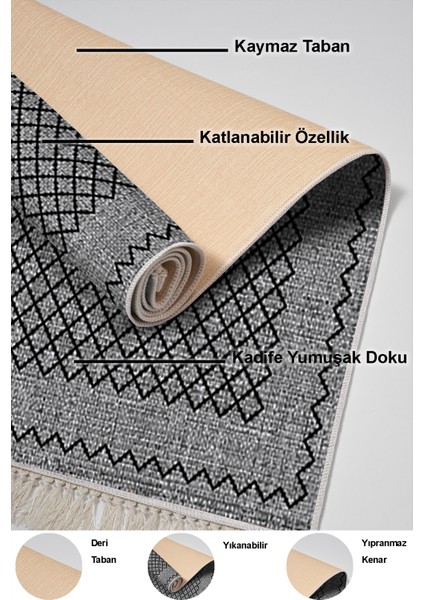 Dijital Mutfak Halısı Yıldız Deri Kaymaz Taban Saçaklı Modern Christie Gri indirimleri