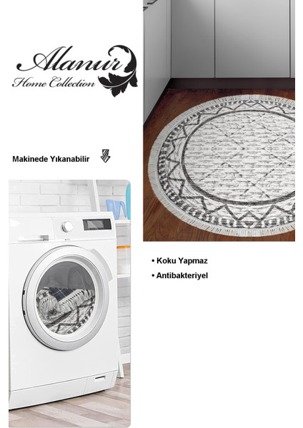 Dijital Mutfak Halısı Star Pamuk Kaymaz Taban Saçaklı Yuvarlak Iskandinav Farah Gri modelleri