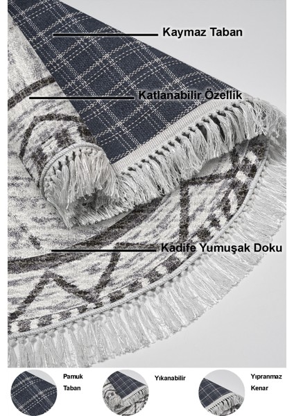 Dijital Mutfak Halısı Star Pamuk Kaymaz Taban Saçaklı Yuvarlak Iskandinav Farah Gri indirimleri