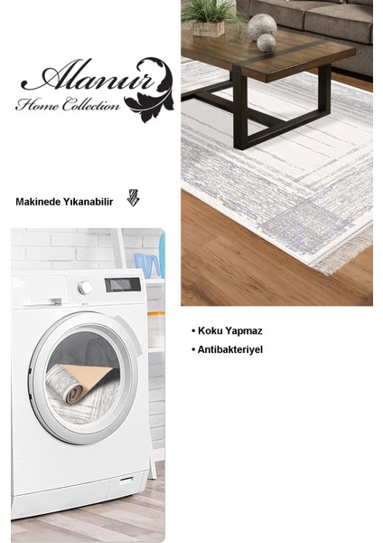 Dijital Salon Halısı Yıldız Deri Kaymaz Taban Saçaklı Modern Rana Mavi modelleri