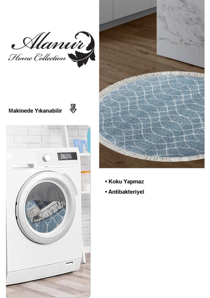 Dijital Mutfak Halısı Star Pamuk Kaymaz Taban Saçaklı Yuvarlak Iskandinav Celestine Lacivert modelleri