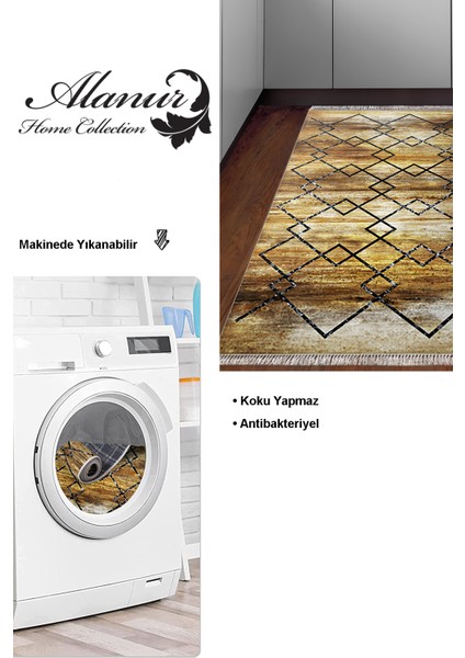 Dijital Mutfak Halısı Star Pamuk Kaymaz Taban Saçaklı Modern Zanna Gold modelleri