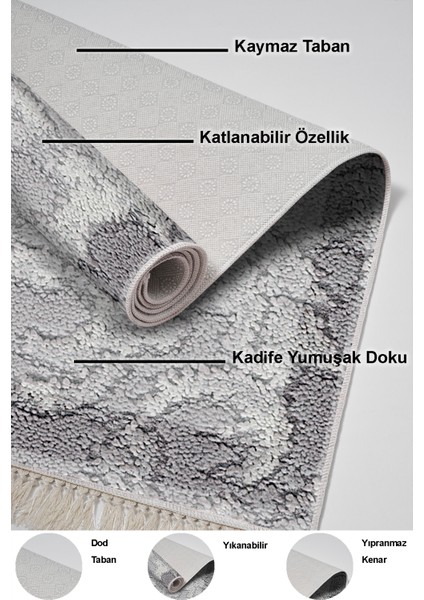 Dijital Mutfak Halısı Trend Keçe Kaymaz Taban Saçaklı Modern Storm Gri indirimleri
