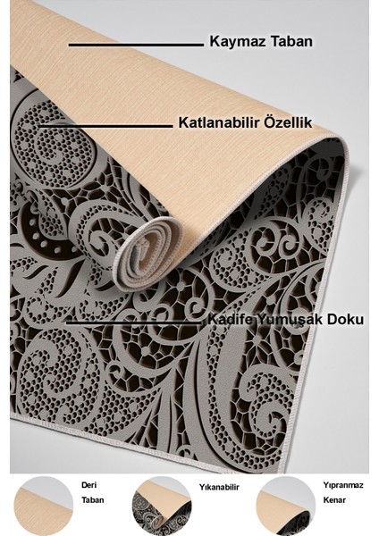 Dijital Mutfak Halısı Yıldız Deri Kaymaz Taban Modern Cedrica Bej