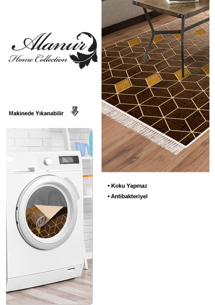 Dijital Salon Halısı Yıldız Deri Kaymaz Taban Saçaklı Modern Daire Kahve modelleri