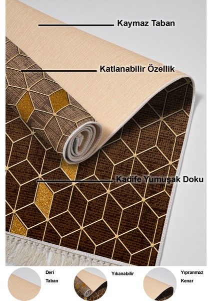 Dijital Salon Halısı Yıldız Deri Kaymaz Taban Saçaklı Modern Daire Kahve indirimleri