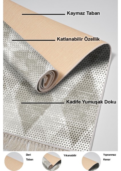 Dijital Mutfak Halısı Yıldız Deri Kaymaz Taban Saçaklı Iskandinav Amaris Bej
