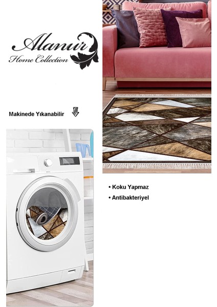 Dijital Salon Halısı Star Pamuk Kaymaz Taban Saçaklı Modern Janice Gri Kahve modelleri