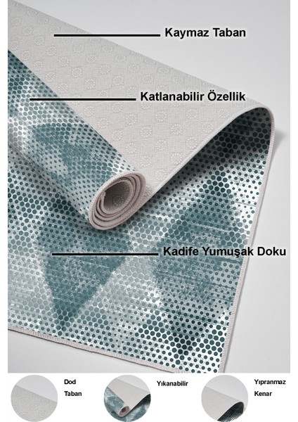 Dijital Salon Halısı Trend Keçe Kaymaz Taban Iskandinav Amaris Turkuaz indirimleri