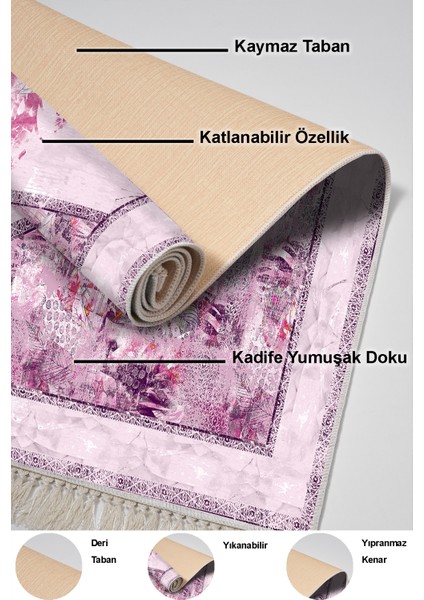 Dijital Mutfak Halısı Yıldız Deri Kaymaz Taban Saçaklı Modern Kristalena Pudra indirimleri