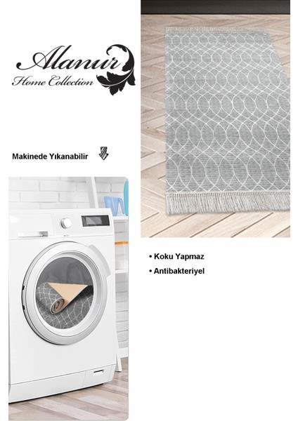 Dijital Mutfak Halısı Yıldız Deri Kaymaz Taban Saçaklı Iskandinav Celestine Gri