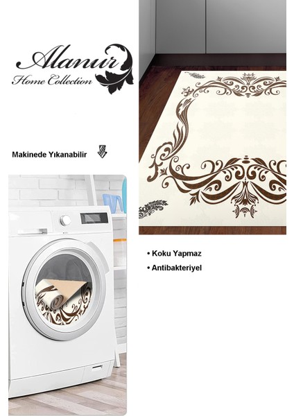 Dijital Mutfak Halısı Yıldız Deri Kaymaz Taban Modern Bette Kahve