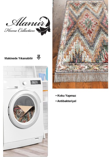 Dijital Mutfak Halısı Yıldız Deri Kaymaz Taban Saçaklı Iskandinav Olwen Renkli modelleri