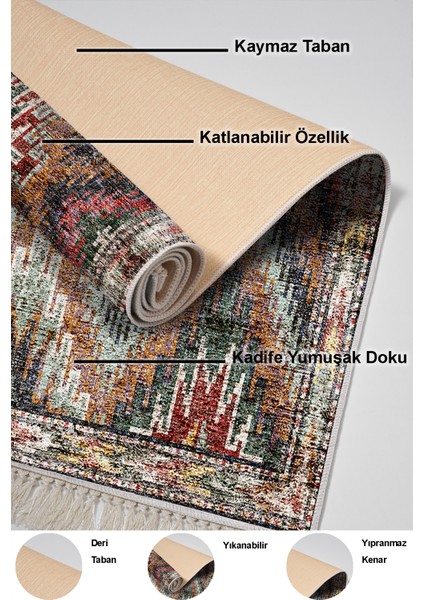 Dijital Mutfak Halısı Yıldız Deri Kaymaz Taban Saçaklı Iskandinav Olwen Renkli indirimleri