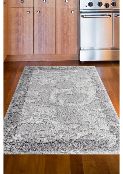 Dijital Mutfak Halısı Trend Keçe Kaymaz Taban Modern Storm Gri