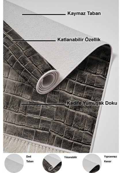 Dijital Mutfak Halısı Trend Keçe Kaymaz Taban Saçaklı Modern Blaithin Bej