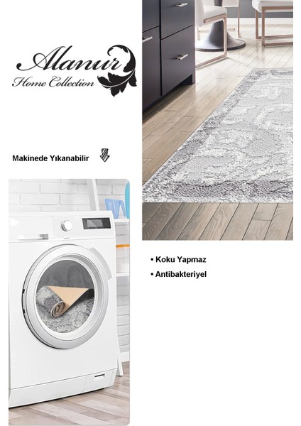 Dijital Mutfak Halısı Yıldız Deri Kaymaz Taban Modern Storm Gri