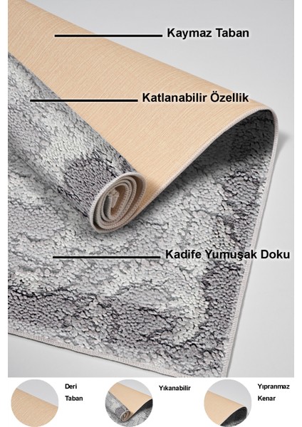 Dijital Mutfak Halısı Yıldız Deri Kaymaz Taban Modern Storm Gri