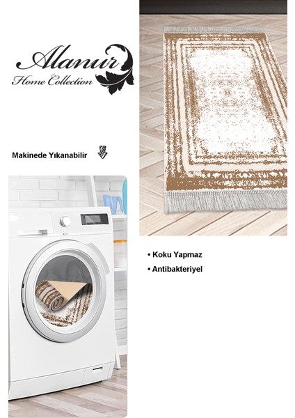 Dijital Mutfak Halısı Yıldız Deri Kaymaz Taban Saçaklı Modern Mollie Krem