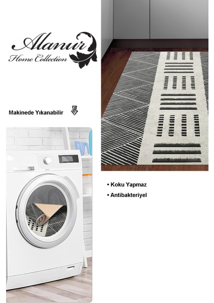 Dijital Mutfak Halısı Yıldız Deri Kaymaz Taban Iskandinav Ailey Gri modelleri