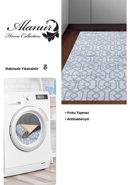 Dijital Mutfak Halısı Yıldız Deri Kaymaz Taban Modern Eliana Mavi