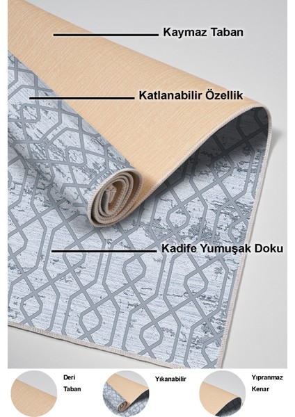 Dijital Mutfak Halısı Yıldız Deri Kaymaz Taban Modern Eliana Mavi