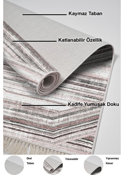 Dijital Mutfak Halısı Trend Keçe Kaymaz Taban Saçaklı Modern Lile Antrasit