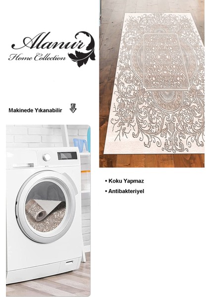 Dijital Mutfak Halısı Trend Keçe Kaymaz Taban Modern Katrina Kahve modelleri